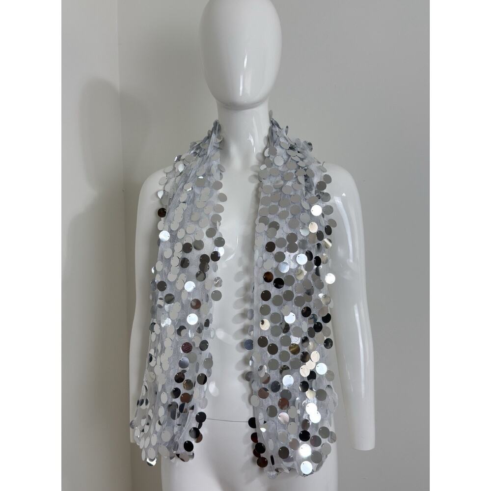 Sparkly Silver Sequin Rectangle Wrap Scarf Coachella Burning Man Festival Outfit - Picture 4 of 8
